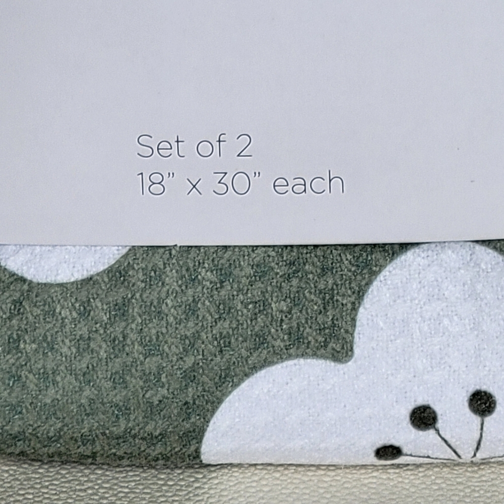 Haven QUICK DRY White Floral Green Tea Towels set of 2 - Picture 2 of 7